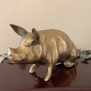 📌 Vintage Large Brass Pig Piggy Bank